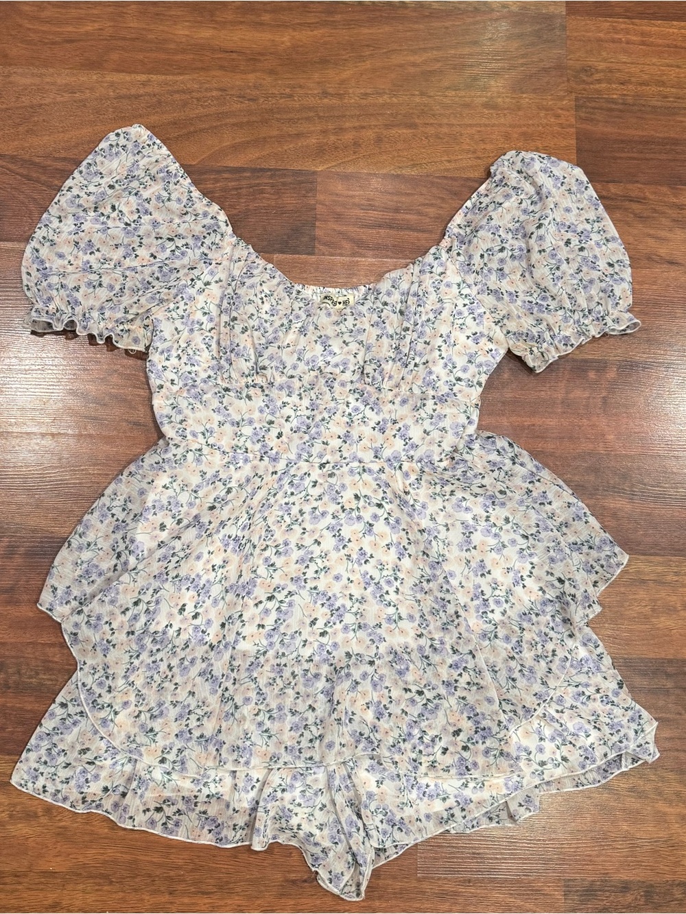 Inspired Hearts - White Floral Romper with Puff Sleeves